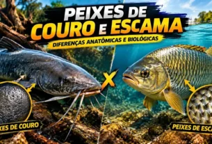 Comparação entre peixes de couro e peixes de escama e suas diferenças anatômicas.