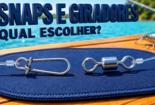 Snap de pesca e girador metálico.