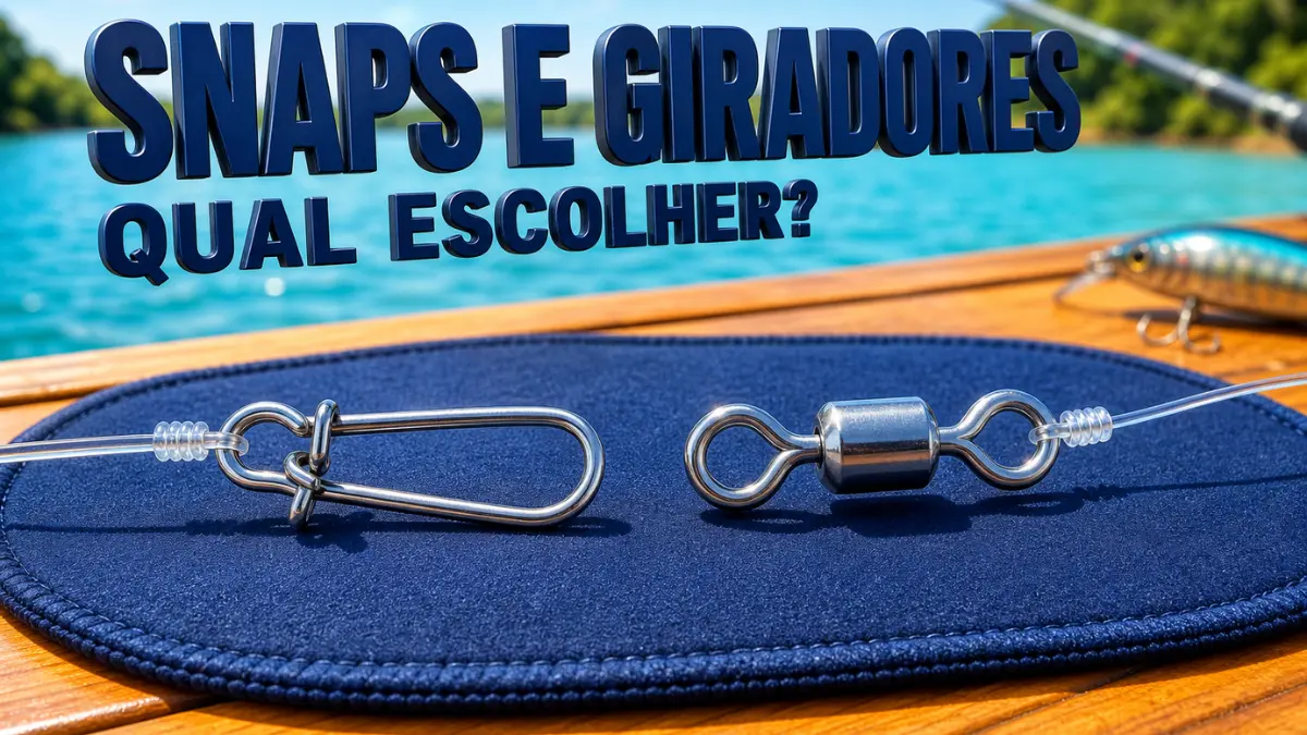 Snap de pesca e girador metálico.